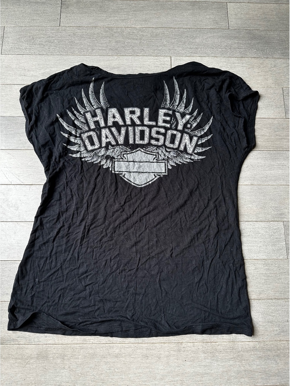 Women’s Harley-Davidson Black Graphic T-Shirt with Studded Logo Short Sleeve LG